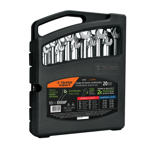 Jgo 20 llaves combinadas extralargas pulidas std y mm,EXPERT, 13691