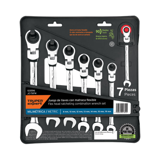 Juego de 7 llaves combinadas mm con matraca flexible, 103596