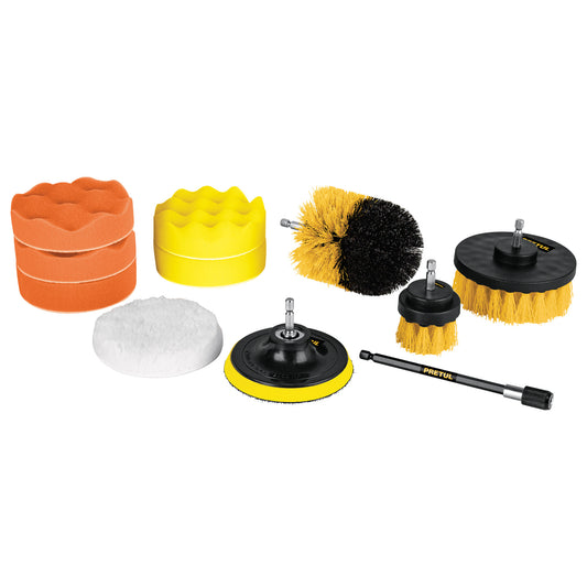 Juego 11 accesorios de limpieza y pulido p/taladro, Pretul Caja con 3, 27190