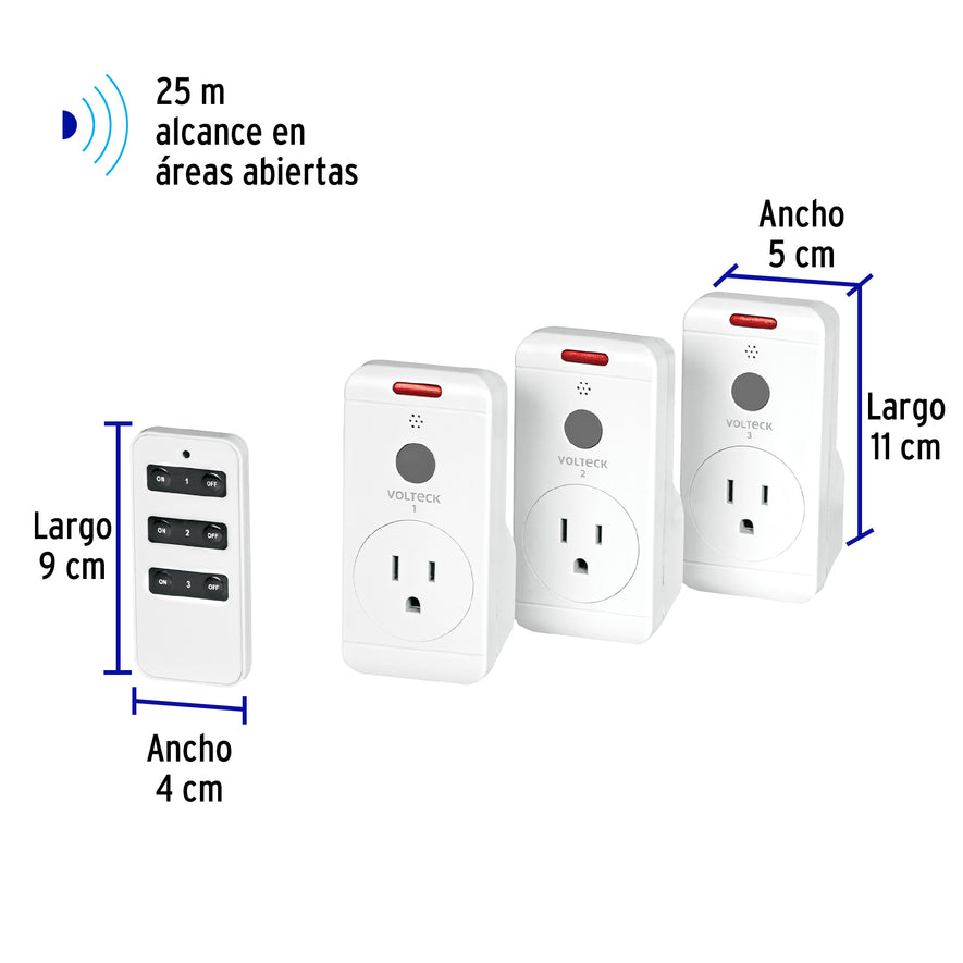 Juego de 3 Contactos con control remoto, Volteck Caja con 2, 49489