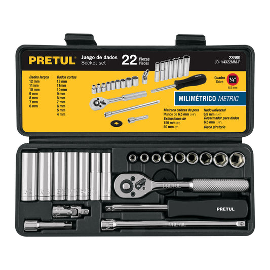 Juego de 22 herramientas 1/4' mm para mecánico, Pretul Caja con 2, 23980