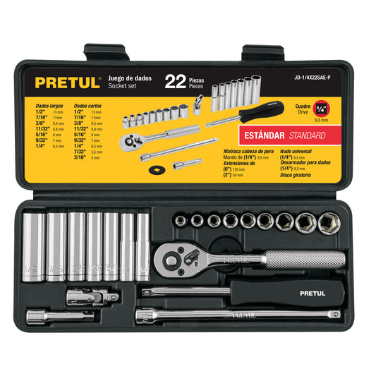 Juego de 22 herramientas 1/4' std para mecánico, Pretul Caja con 2, 23981