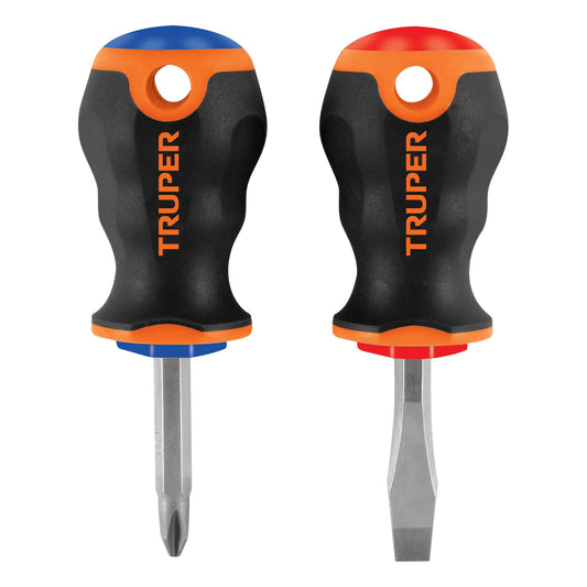 Dúo de desarmadores 1/4' x 1-1/2' mango Comfort Grip, Truper Caja con 6, 19624