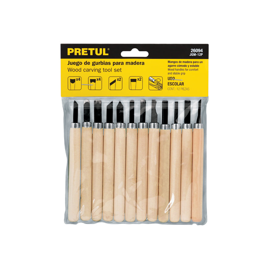Juego de 12 gurbias escolares para madera, Pretul Caja con 6, 26094