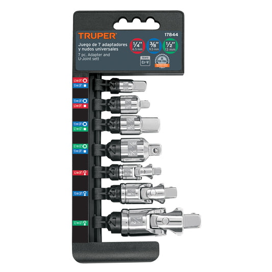 Juego de 7 piezas de adaptadores y nudos universales, Truper Caja con 3, 17844