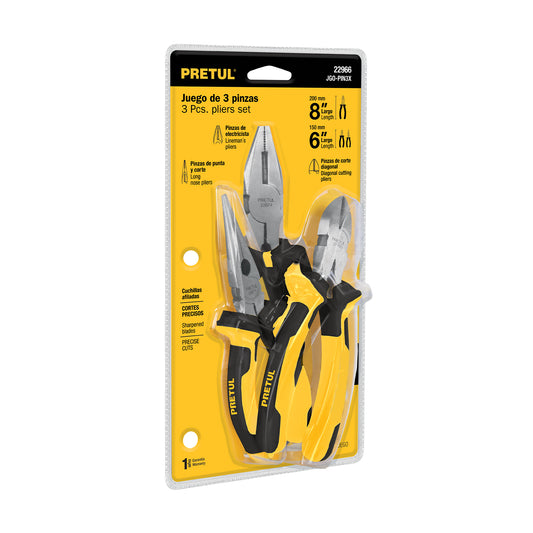 Juego de 3 pinzas 3 mango Comfort Grip, Pretul Caja con 4, 22966