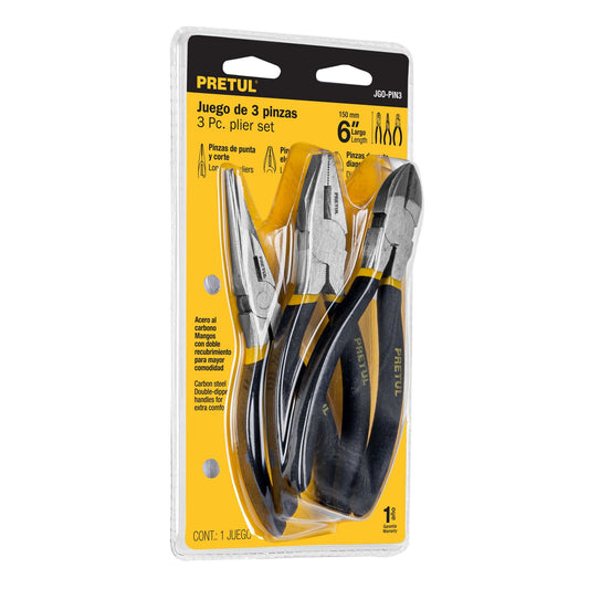 Juego de 3 pinzas de 6', mangos de PVC, Pretul Caja con 4, 22975