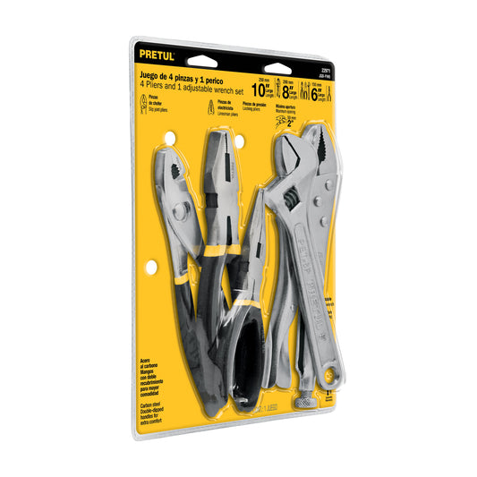 Juego de 4 pinzas y 1 llave ajustable, Pretul Caja con 4, 22971