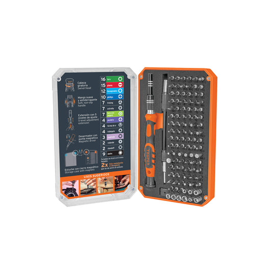 Desarmador de precisión con 106 puntas intercambiables Caja con 2, 102398