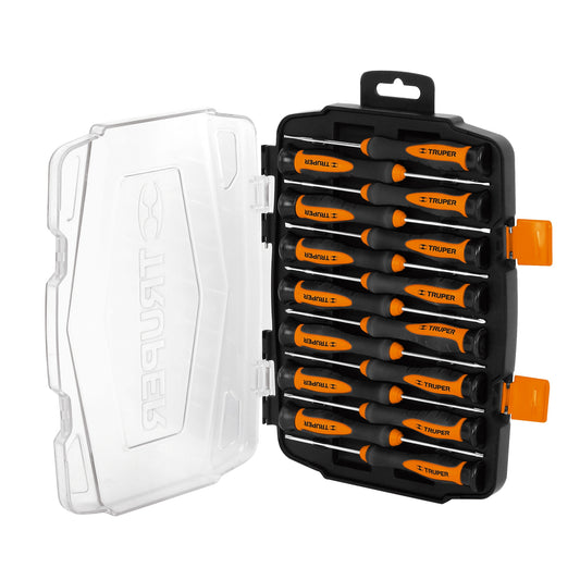 Juego con 15 desarmadores largos de precisión, Truper Caja con 2, 14157