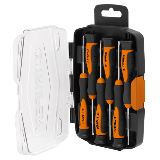 Juego con 6 desarmadores largos de precisión, Truper Caja con 4, 14156