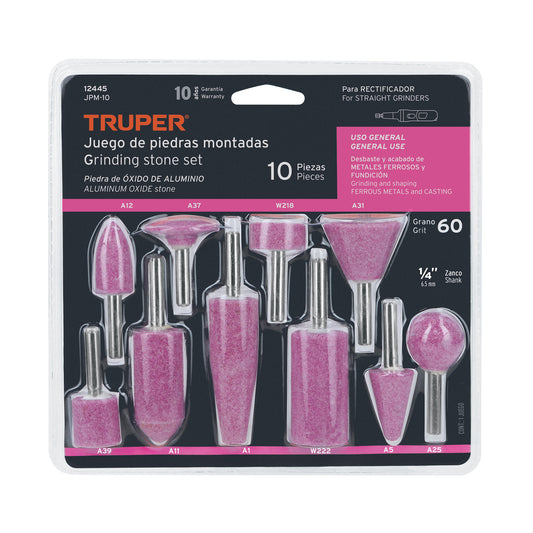 Juego de 10 piedras montadas zanco 1/4', uso general, Truper Caja con 6, 12445