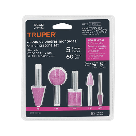 Juego de 5 piedras montadas zanco 1/4' y 1/8',uso general Caja con 6, 102632