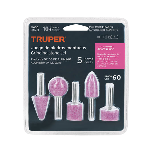 Juego de 5 piedras montadas zanco 1/4', uso general, Truper Caja con 6, 11680