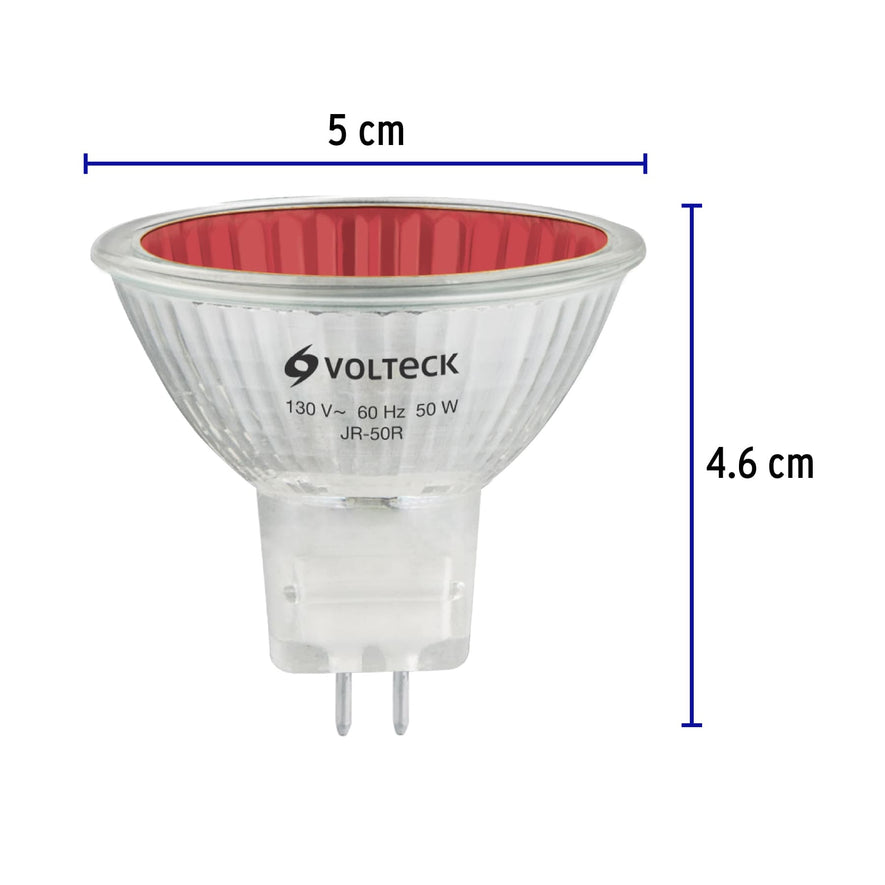 Lámpara de halógeno rojo 50 W tipo MR16 en caja, Volteck Caja con 6, 47255