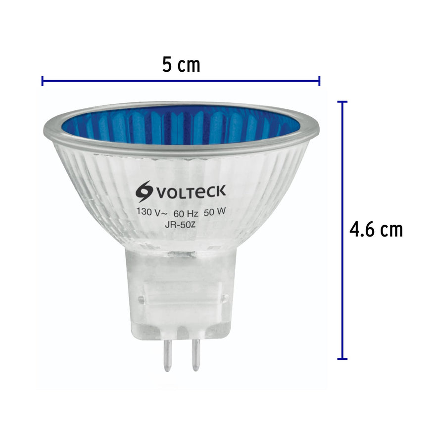Lámpara de halógeno azul 50 W tipo MR16 en caja, Volteck Caja con 6, 47249