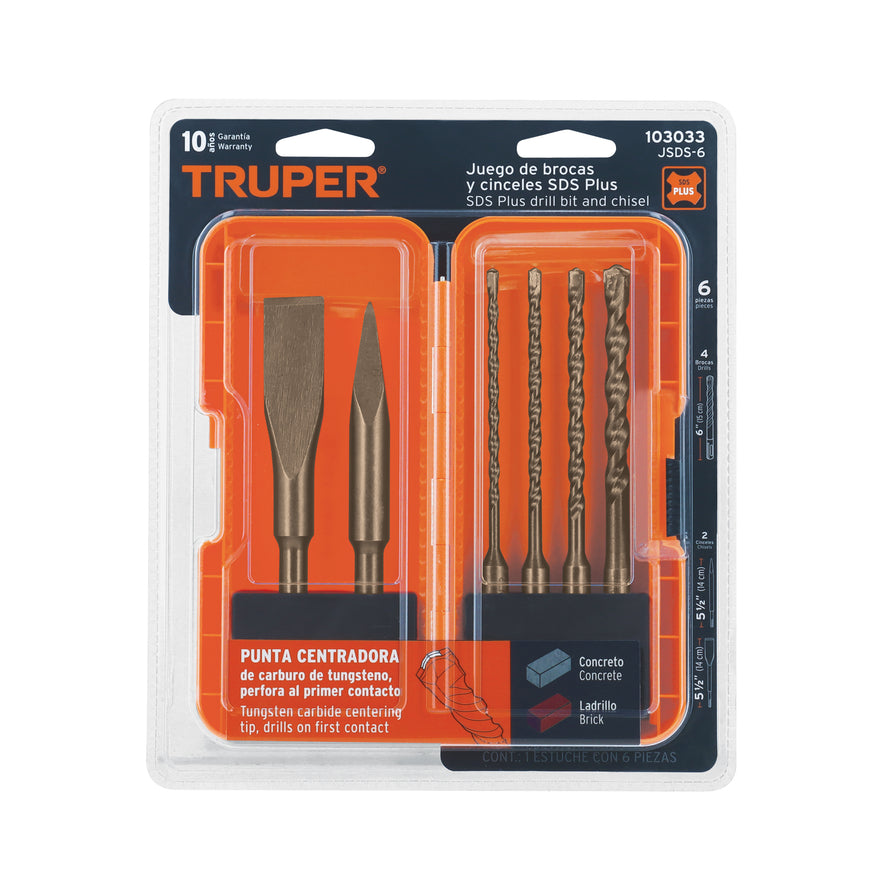 Juego de 6 brocas y cinceles SDS plus en estuche, Truper Caja con 3, 103033
