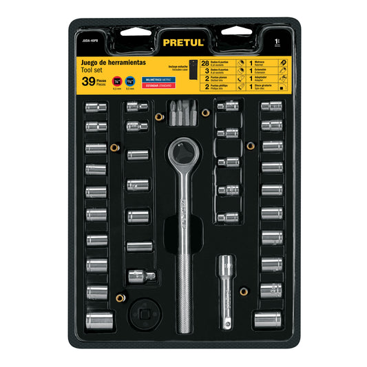 Juego de 39 herramientas 1/4' y 3/8' para mecánico, Pretul Caja con 2, 23973