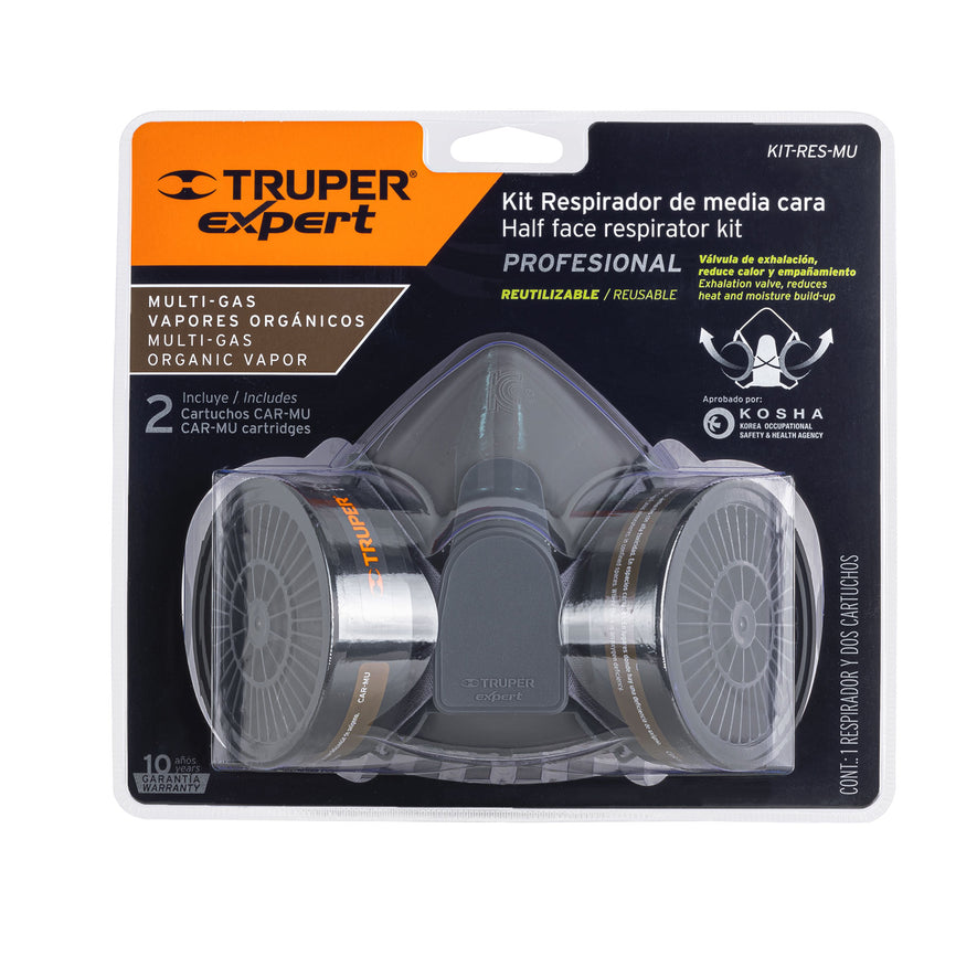 Kit respirador profesional con cartuchos multigas, Truper, 13730