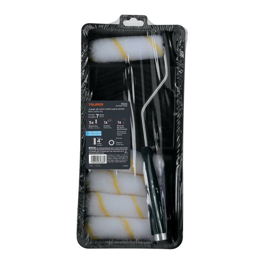 Kit de rodillo para pintar, 4' (maneral, charola y 5 felpas) Caja con 4, 15023
