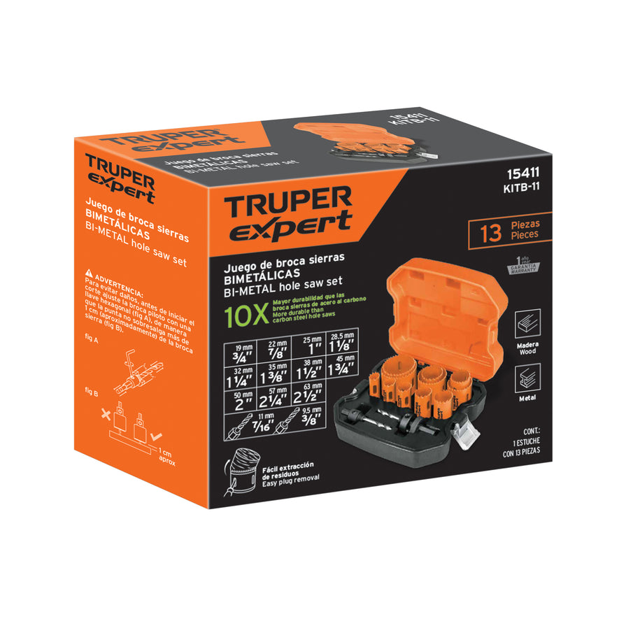 Juego de 11 brocasierras bimetálicas y 2 mandriles, Expert, 15411