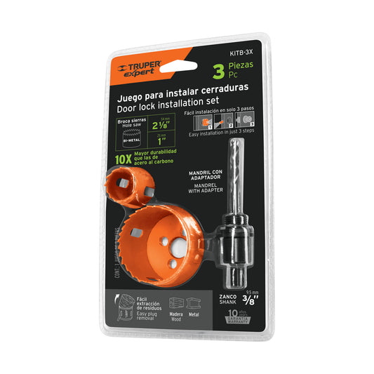Juego de 3 piezas para instalar cerraduras, Truper Expert Caja con 2, 100816