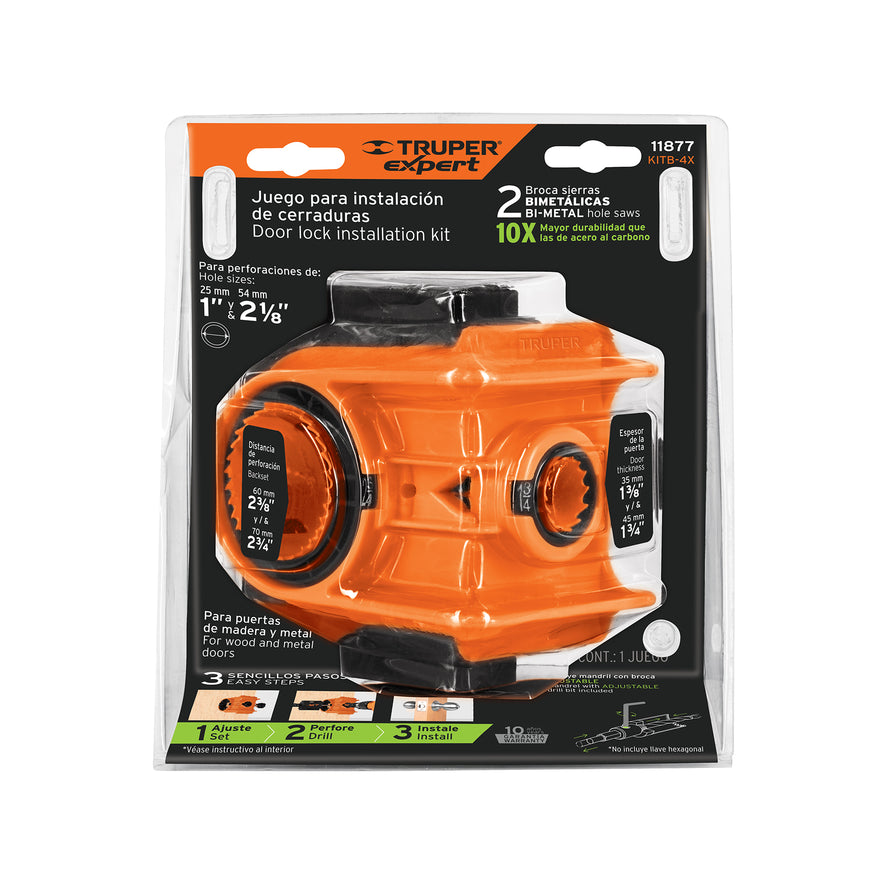 Juego de 4 piezas para instalar cerraduras, Truper Expert Caja con 4, 11877