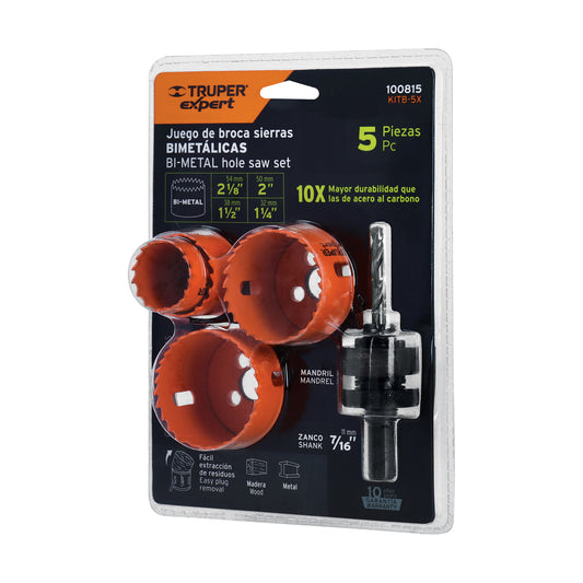 Juego de 4 brocasierras bimetálicas y 1 mandril, Expert, 100815