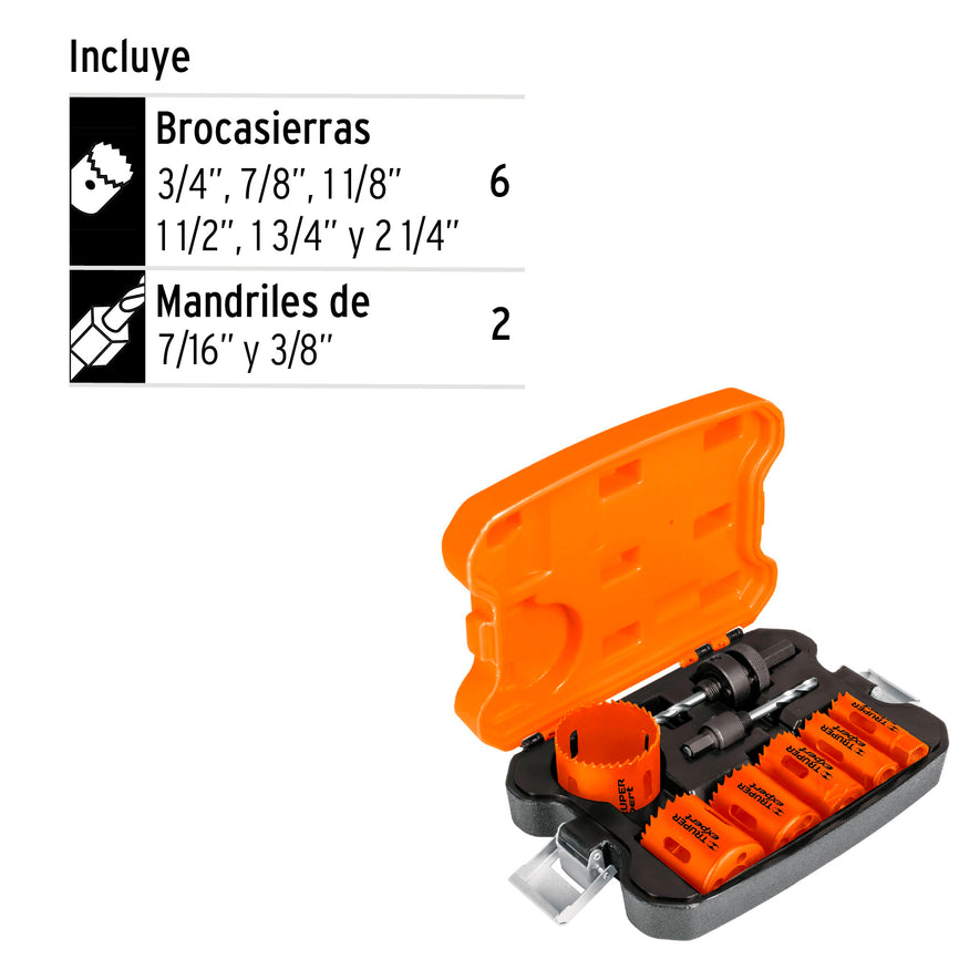Juego de 6 brocasierras bimetálicas y 2 mandriles, Expert, 15405