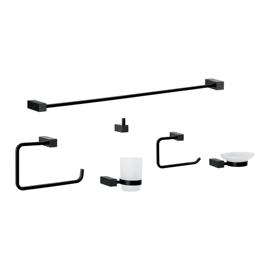 Juego de 6 accesorios para baño, negro, FOSET KUBO, 44332
