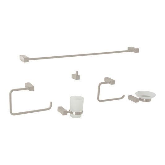 Juego de 6 accesorios para baño, satín, FOSET KUBO, 44333