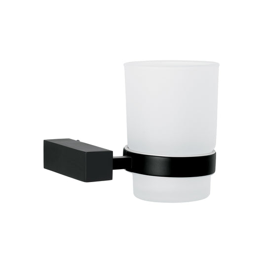 Portavaso cepillero con vaso de vidrio, negro, FOSET KUBO Caja con 4, 44410
