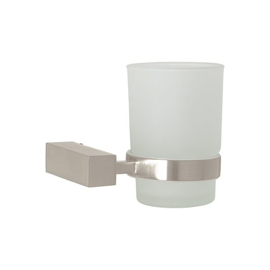 Portavaso cepillero con vaso de vidrio, satín, FOSET KUBO Caja con 4, 44437