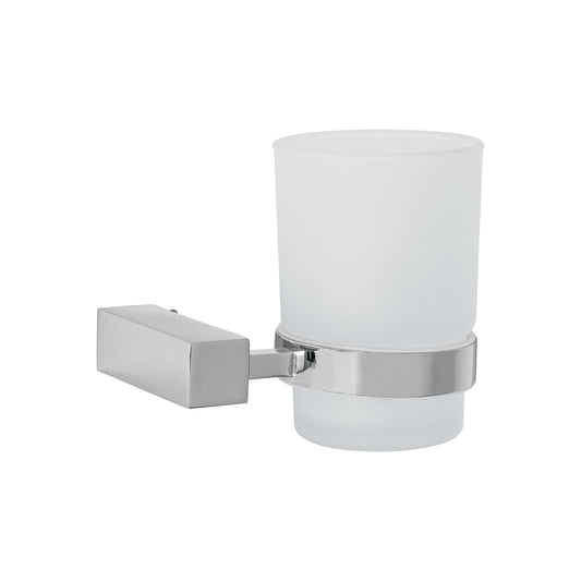 Portavaso cepillero con vaso de vidrio, cromo, FOSET KUBO Caja con 4, 44399