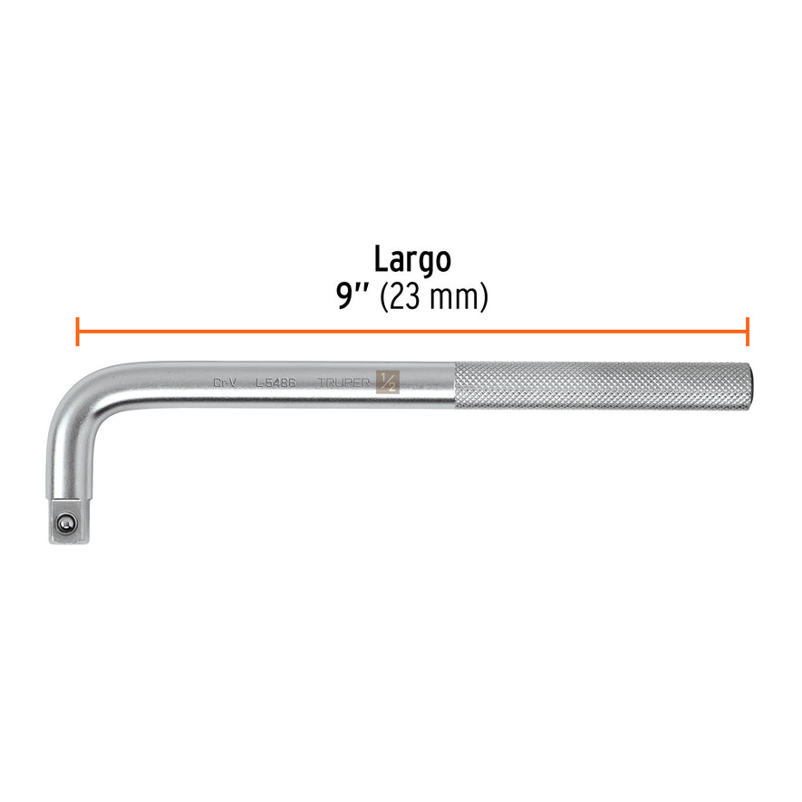 Mango cuadro 1/2' en 'L', largo 9', Truper, 13913