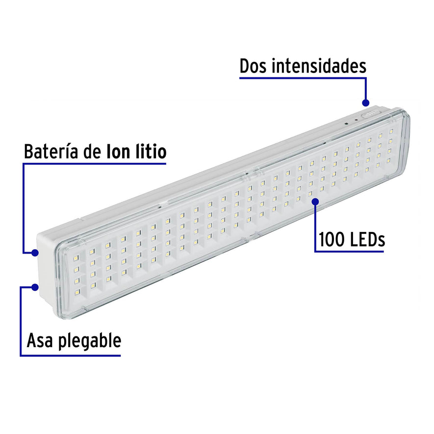 Lámpara de emergencia de 100 Leds 500 lm recargable, Volteck Caja con 2, 43009