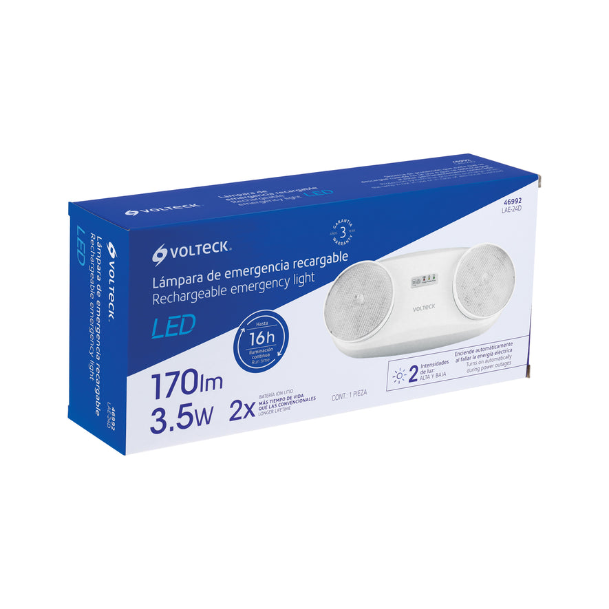 Lámpara de emergencia de 24 Leds 170 lm dirigible recargable Caja con 2, 46992