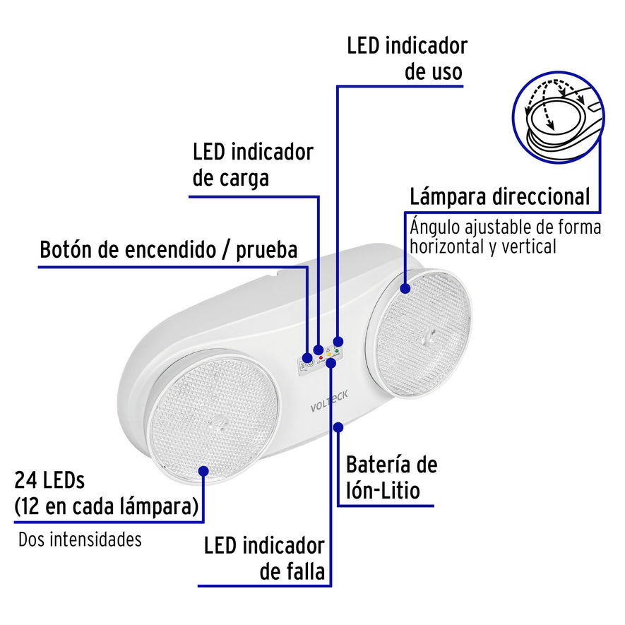 Lámpara de emergencia de 24 Leds 170 lm dirigible recargable Caja con 2, 46992