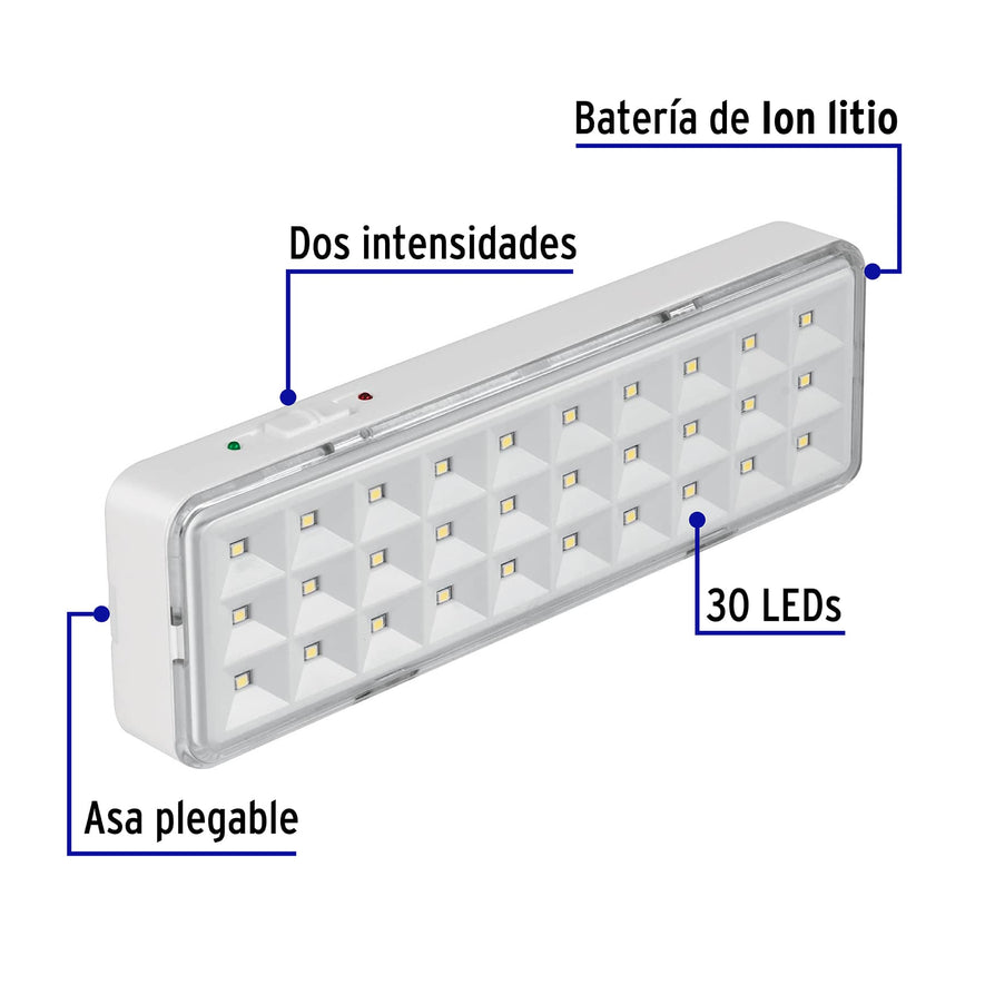 Lámpara de emergencia de 30 Leds, 220 lm recargable, Volteck Caja con 4, 43007