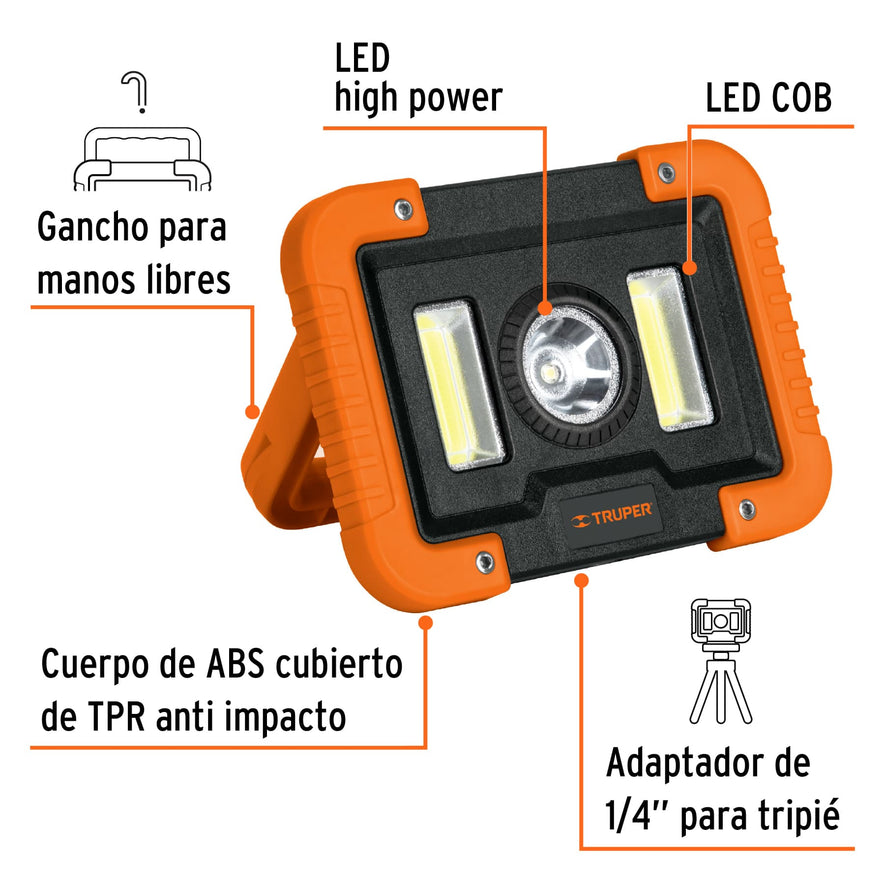 Lámpara LED 1000 lm de trabajo, recargable, TRUPER, 14631