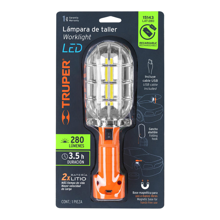 Lámpara LED 280 lm de taller, recargable, Truper Caja con 2, 15143