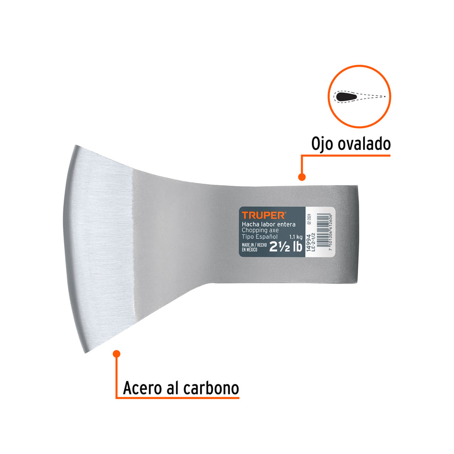 Hacha labor entera 2-1/2 lb, sin mango, TRUPER Caja con 4, 14994