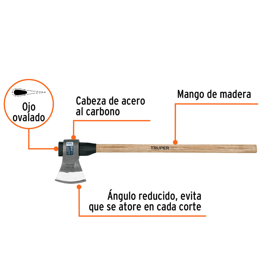 Hacha labor entera 3-1/2lb, mango de madera 36', TRUPER Caja con 2, 102980