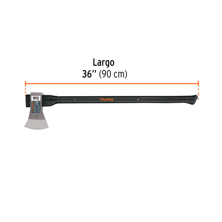 Hacha labor entera 3 lb, mango de fibra de vidrio 36',TRUPER Caja con 2, 14978