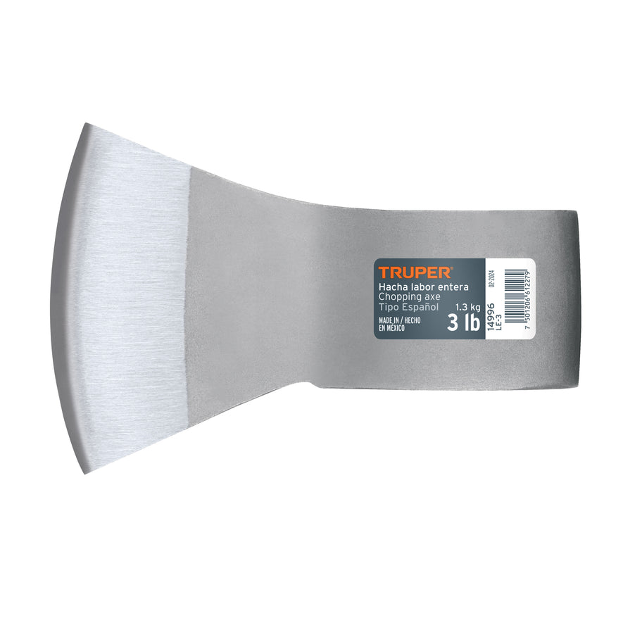 Hacha labor entera 3 lb, sin mango, TRUPER Caja con 4, 14996