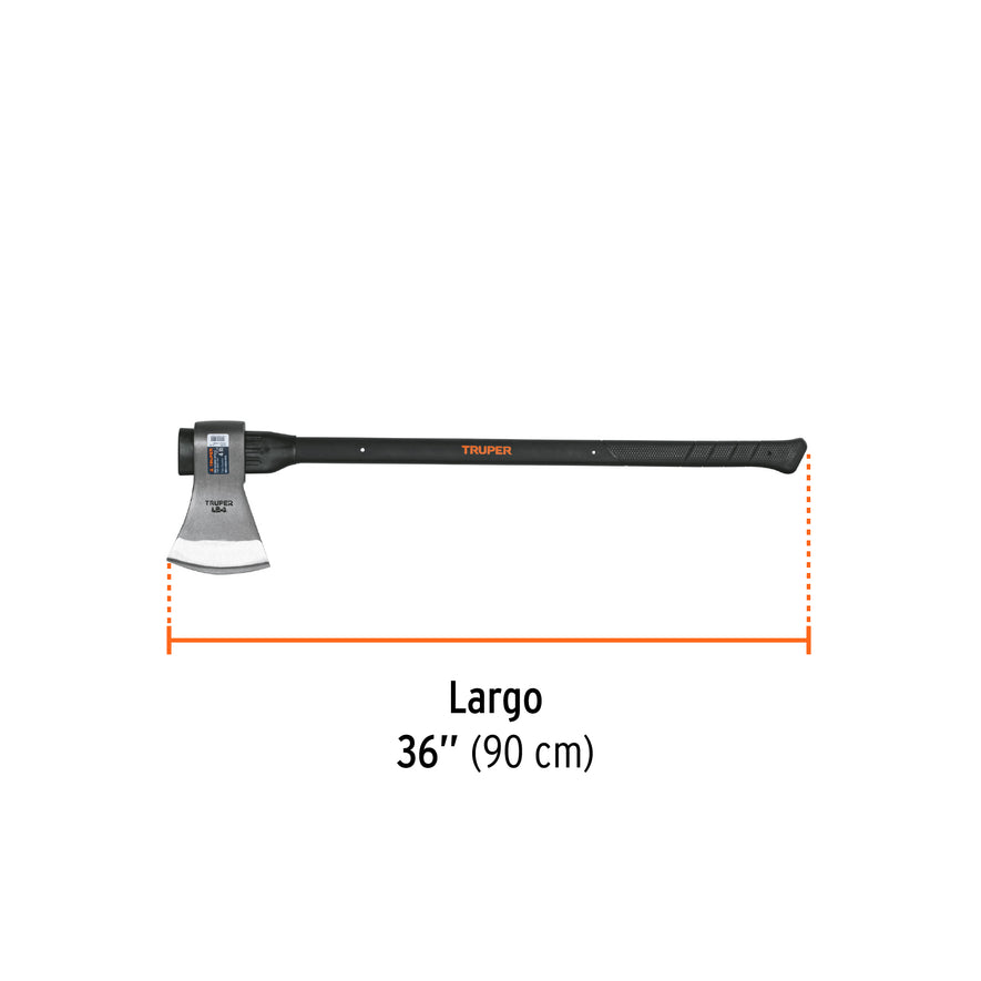 Hacha labor entera 4 lb, mango de fibra de vidrio 36',TRUPER Caja con 2, 14982
