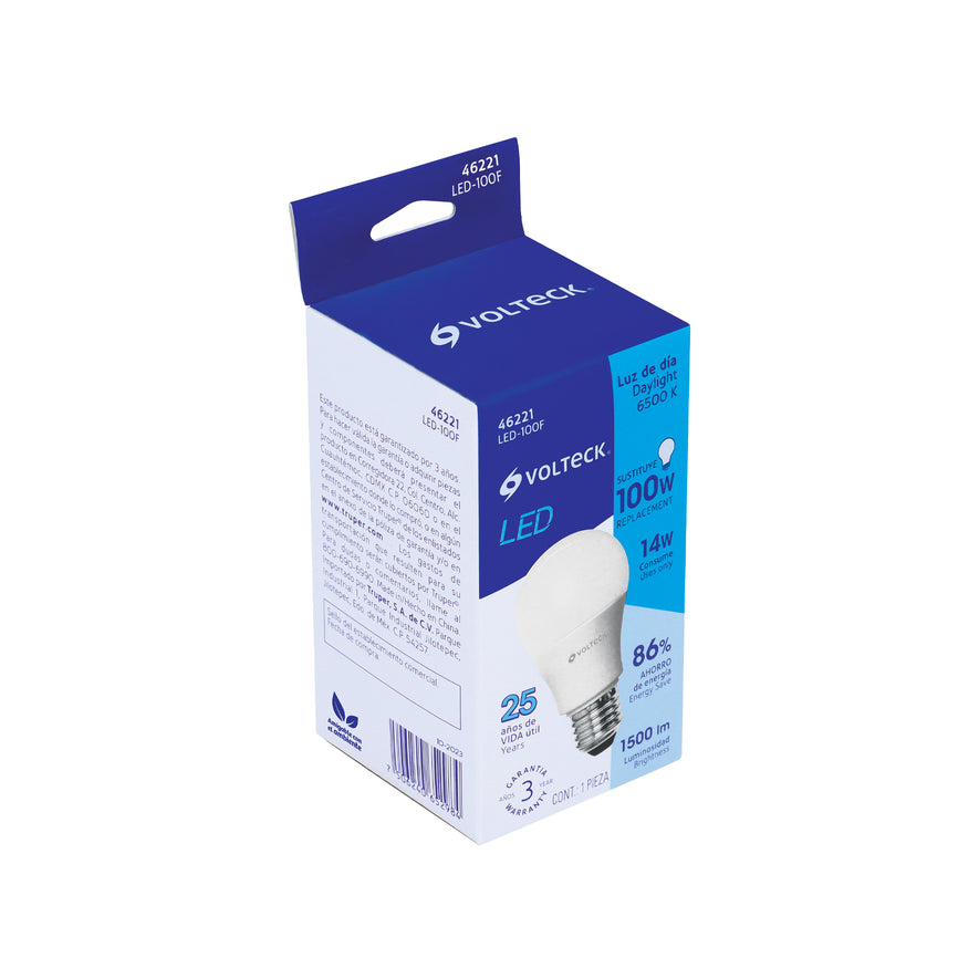 Lámpara LED A19 14 W (equiv. 100 W) luz de día, caja Volteck Caja con 12, 46221