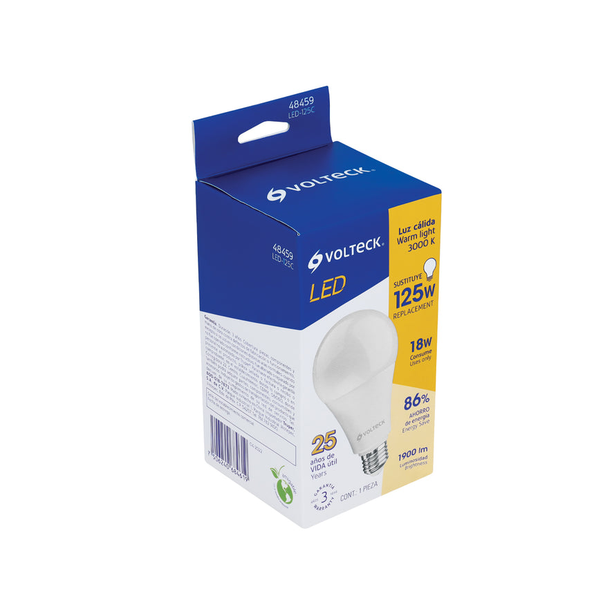 Lámpara LED A25 18 W (equiv. 125 W) luz cálida, caja Volteck Caja con 6, 48459