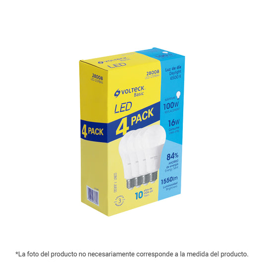 Pack de 4 lámparas LED A19 18 W (equiv. 135 W), luz de día Caja con 4, 29069
