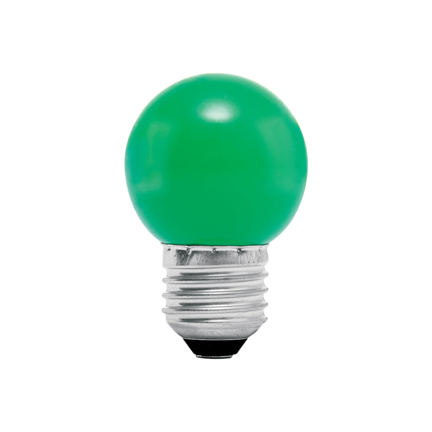 Lámpara LED tipo bulbo G45 1 W color verde, caja, Volteck Caja con 10, 46027